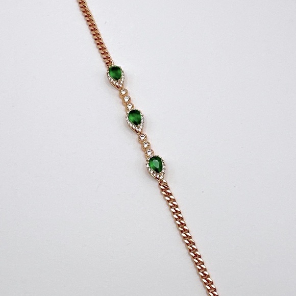 Drop Bracelet 18k Gold Plated w/ Green CZ Stone | Luxury Jewelry - Picture 4 of 10
